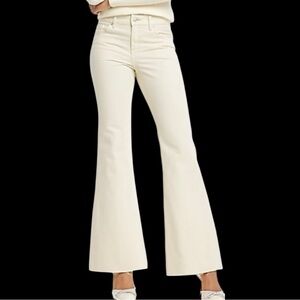Express 70s Flare Jeans Size 2R 28” Cream Ivory Raw Hem High Rise Cotton NWOT